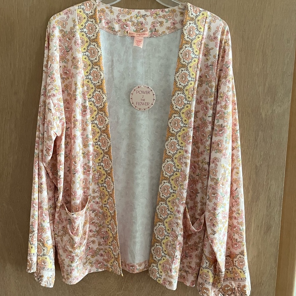 Feminine Boho Earthy Pastel Floral Kimono, Cardigan, Swim Cover Up, Robe NWT - Picture 9 of 12